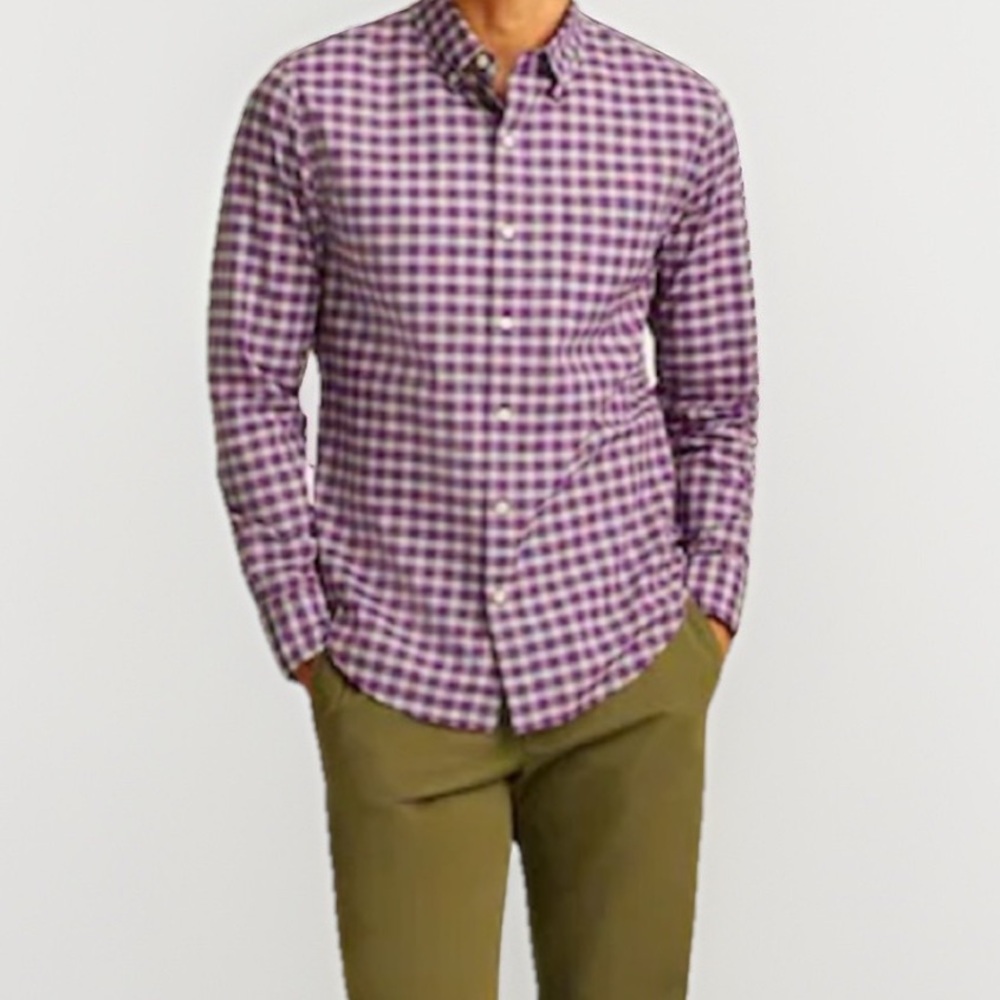 Men’s Bonobos Brushed Cotton Tailored Fit Maroon Plaid Button Up Shirt Size M